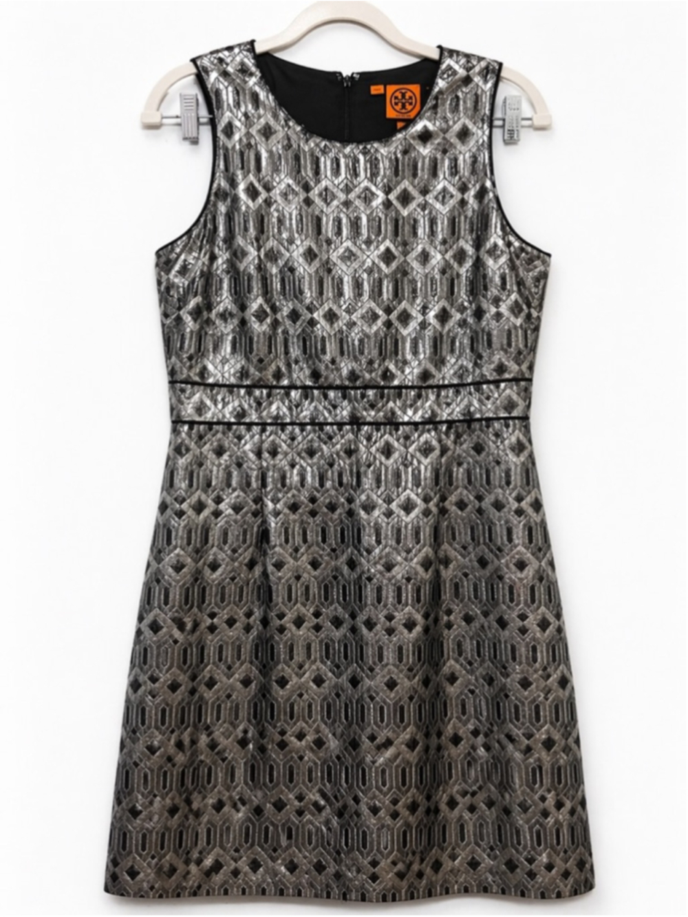 Tory Burch Silver and Black Metallic Jacquard Mini Dress #6